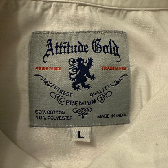 Men’s Attitude Gold short sleeve white button down shirt front pocket Size Large - Picture 9 of 11